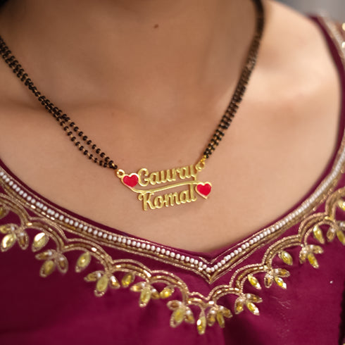 Double Red Heart Couple Name Necklace