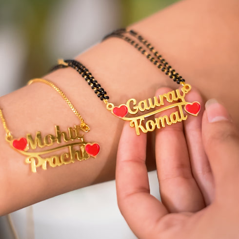 Double Red Heart Couple Name Necklace