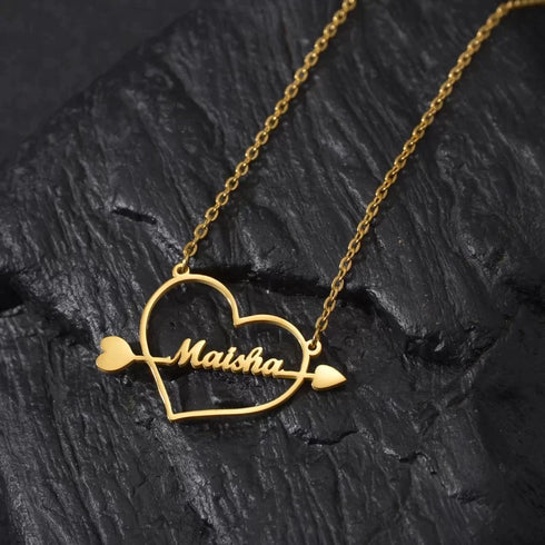 Heart with Arrow Name Necklace