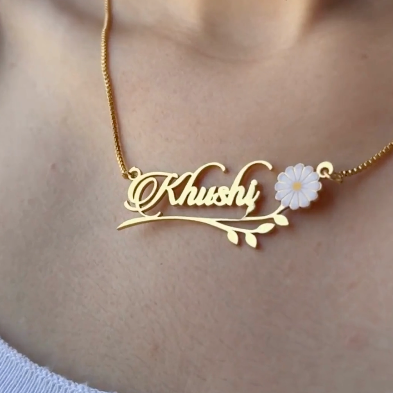 White Flower Name Necklace - Image 1